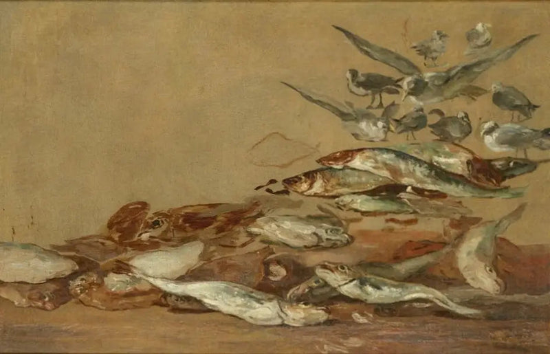 Måsar och fiskar - Eugène Boudin