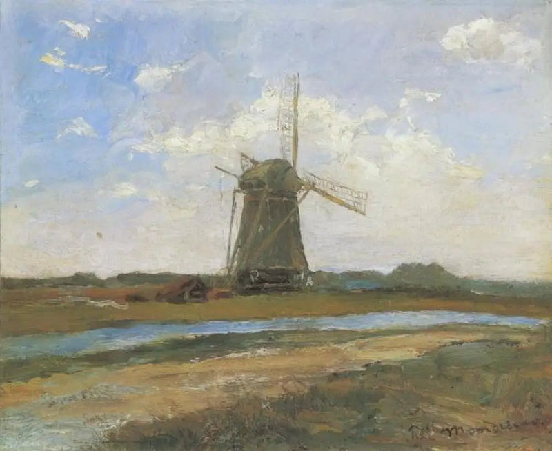 Solbelyst vindmölle nära en bäck - Piet Mondrian