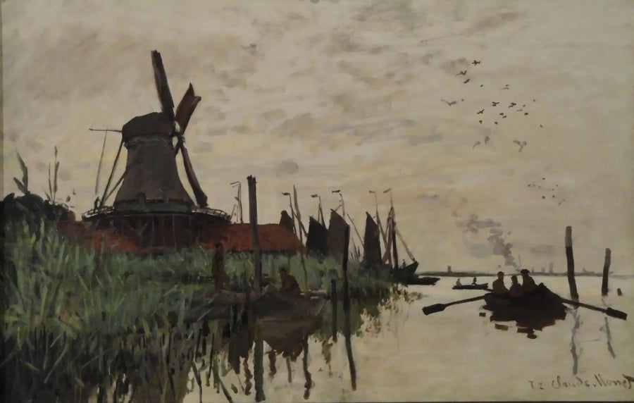 Väderkvarn och båtar nära Zaandam - Claude Monet