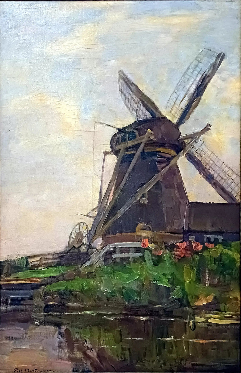 Oostzijdse kvarn, vertikal oljeskiss med blå himmel - Piet Mondrian