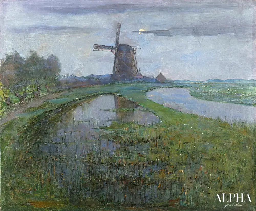 Moulin de l'est le long de la rivière gein au clair de lune - Mondrian - Reproductions de tableaux et peintures haut de gamme