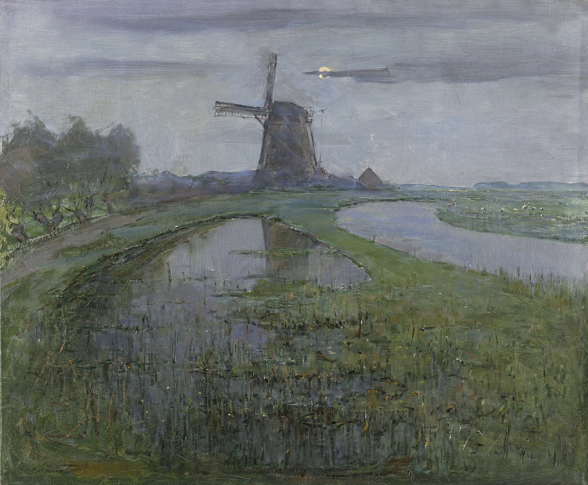 Moulin d'Oostzijds sur le Gein au clair de lune - Piet Mondrian