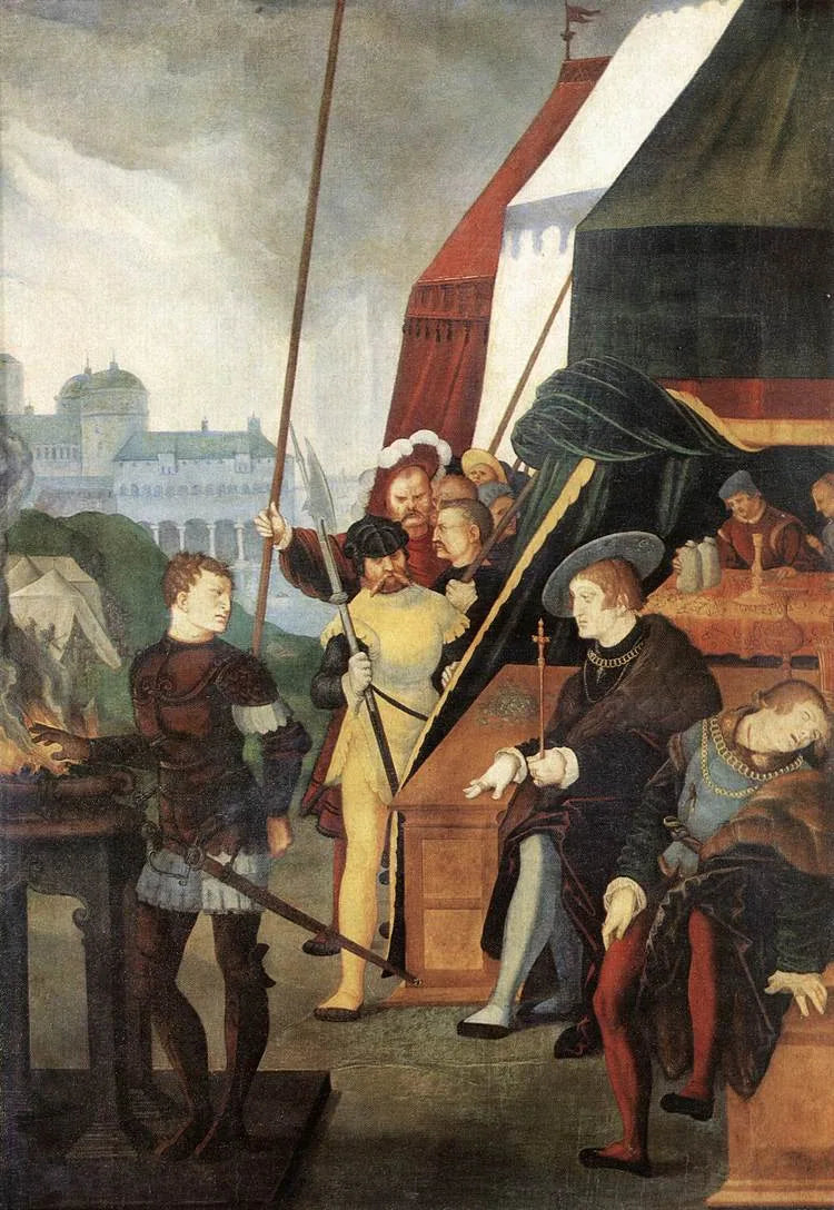 Mucius Scævola inför Porsenna - Hans Baldung Grien