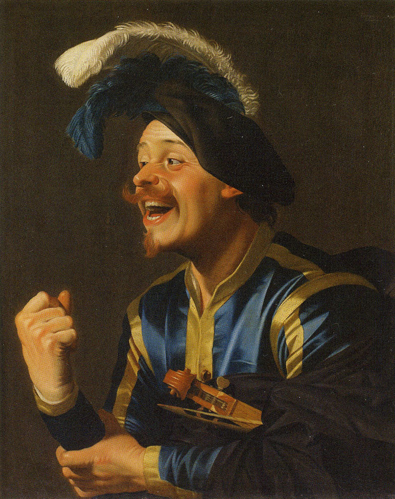 Glad musiker med violin under armen - Gerrit van Honthorst
