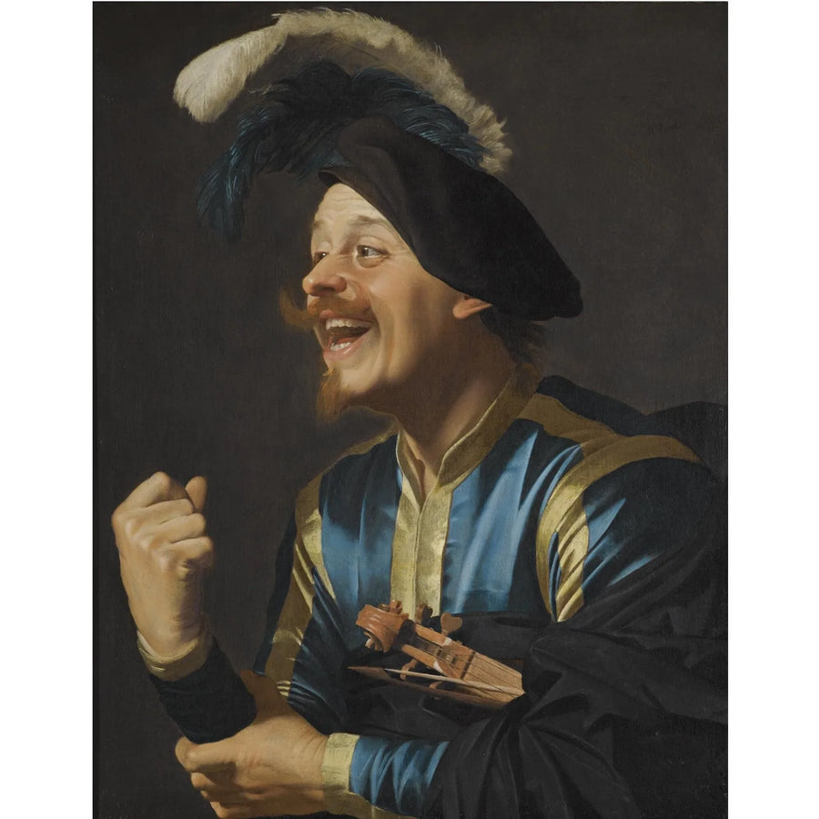 Glad musiker med fiol under armen - Gerrit van Honthorst