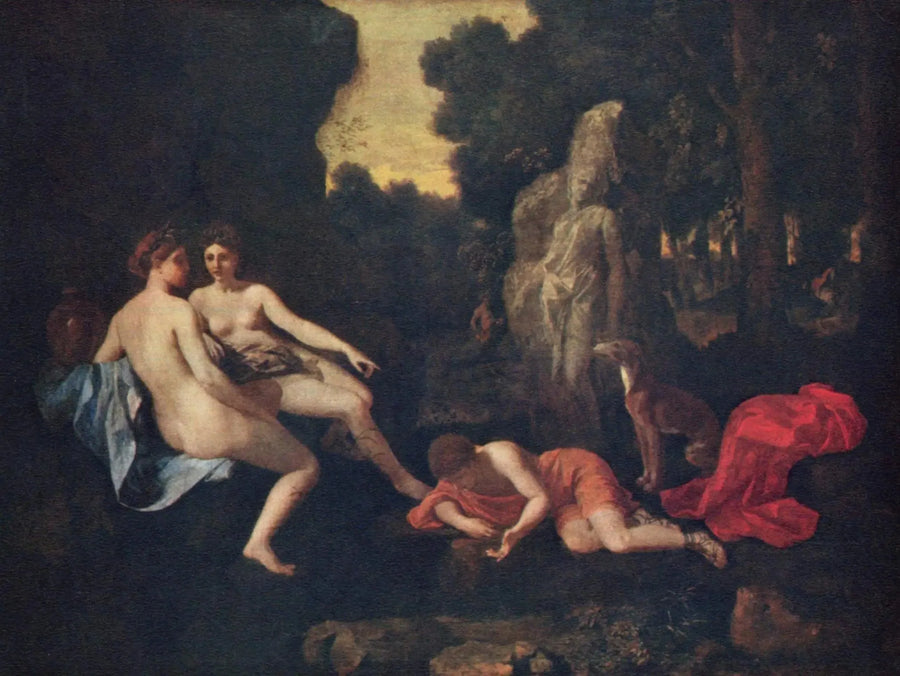 Narciss med två nymfer och Echo - Nicolas Poussin