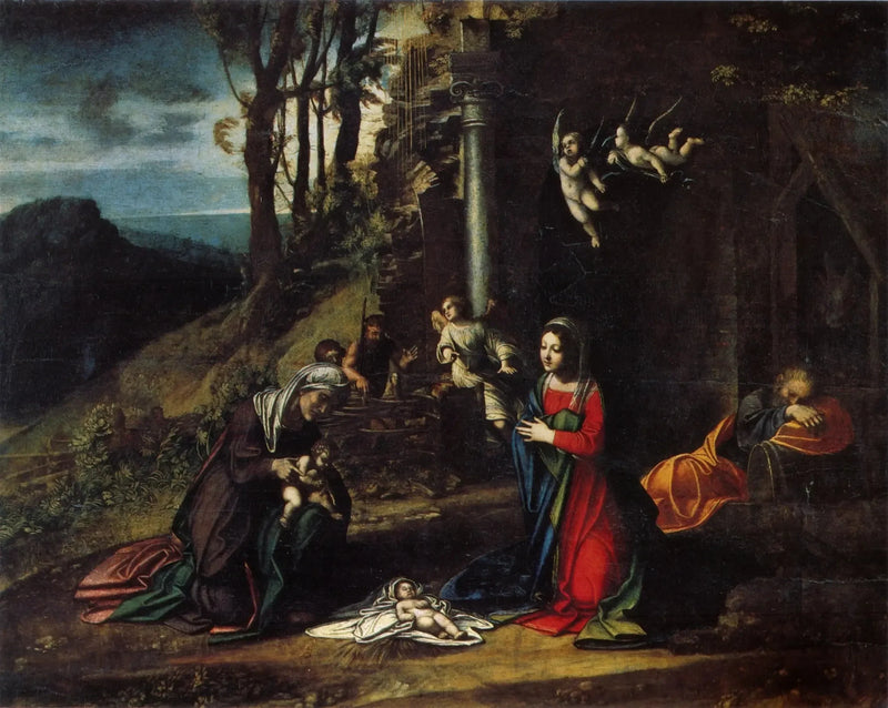 Jungfrufödelse med heliga Elisabeth och helige Johannes - Antonio da Correggio
