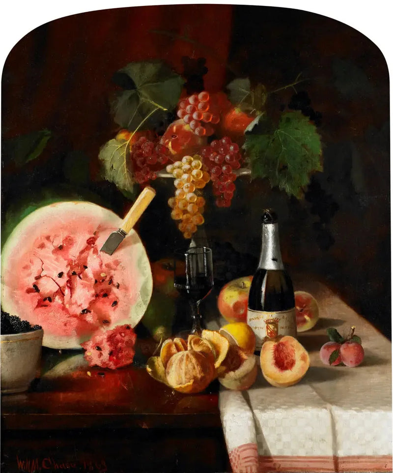 Död natur med vattenmelon - William Merritt Chase