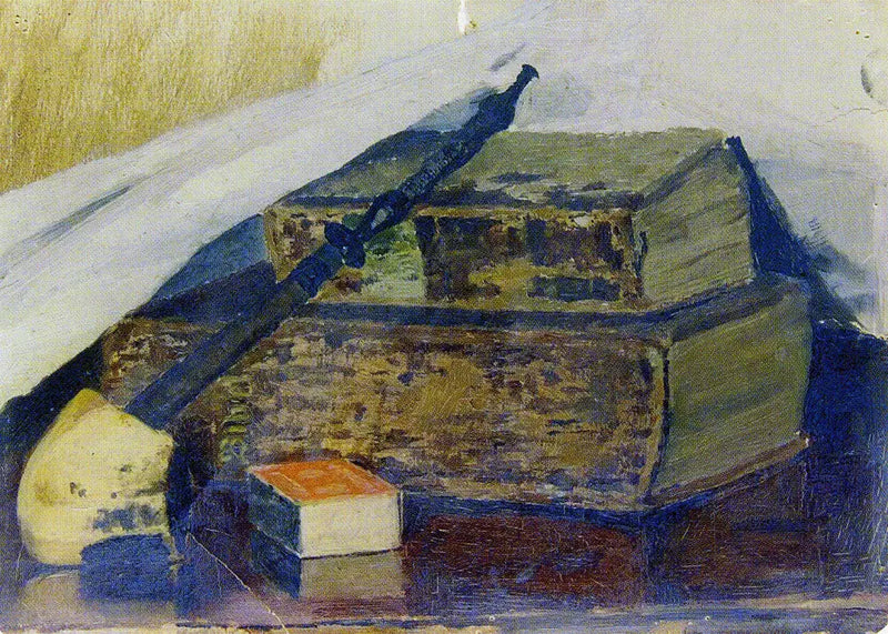 Stilleben med pipa och biblar - Edvard Munch