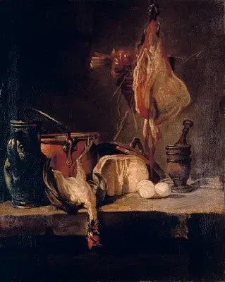 Död natur med rocka och lökskorg - Jean Siméon Chardin