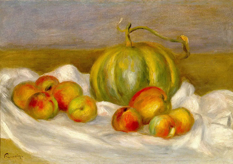 Stilleben med melon och persikor - Pierre-Auguste Renoir