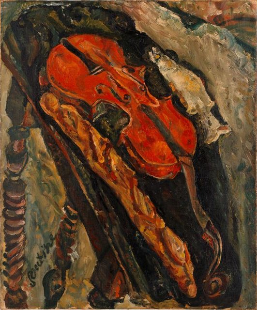 Död natur med violin, bröd och fisk - Chaim Soutine