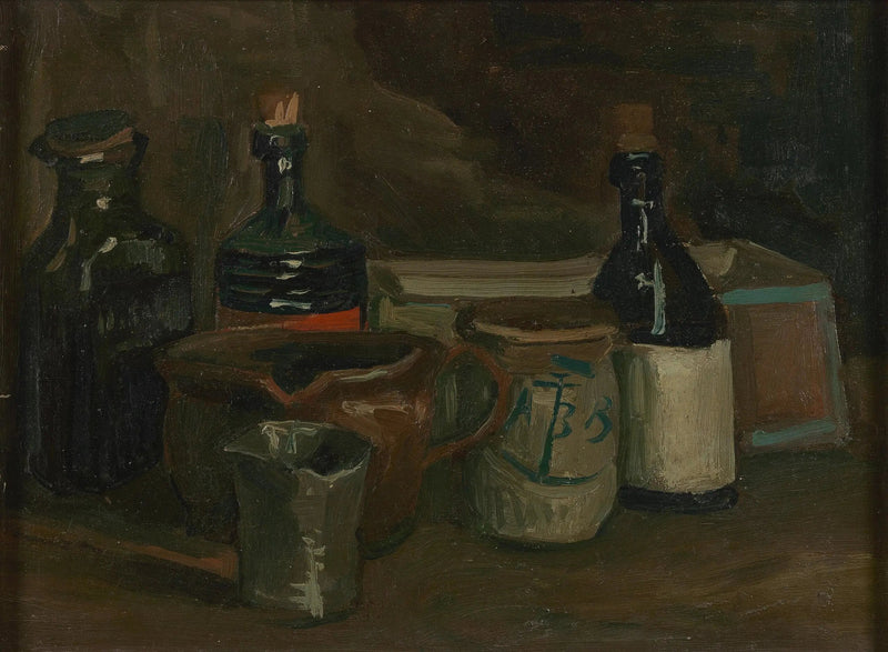 Stilleben med flaskor och fajans - Vincent van Gogh