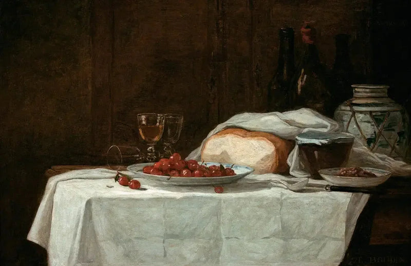 Stilleben med körsbär - Eugène Boudin