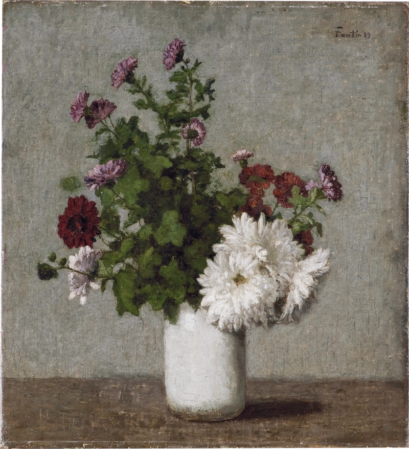 Stillleben med blommor: höstkrysantemum i en vit vas - Henri Fantin-Latour
