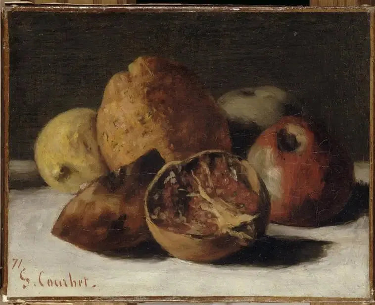 Död natur med frukter: äpplen och granatäpplen - Gustave Courbet