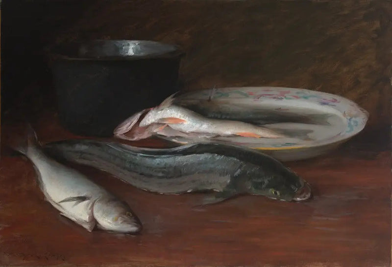 Död natur med fiskar - William Merritt Chase