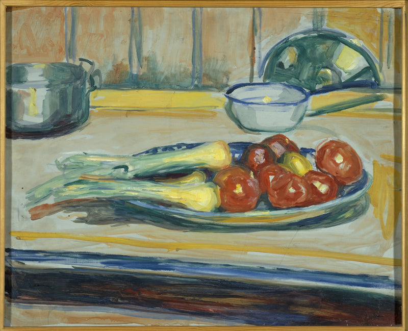 Stilleben med tomater, purjolök och kokkärl - Edvard Munch