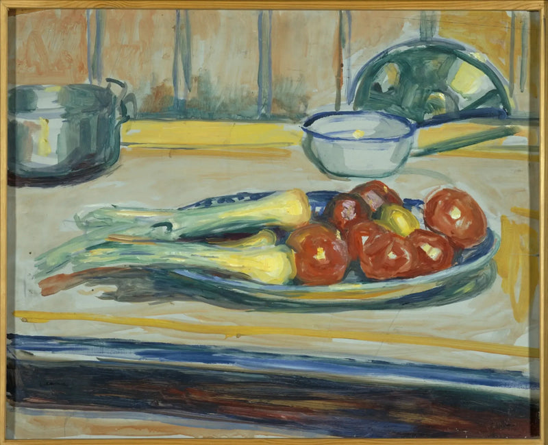 Stilleben med tomater, purjolök och kokkärl - Edvard Munch