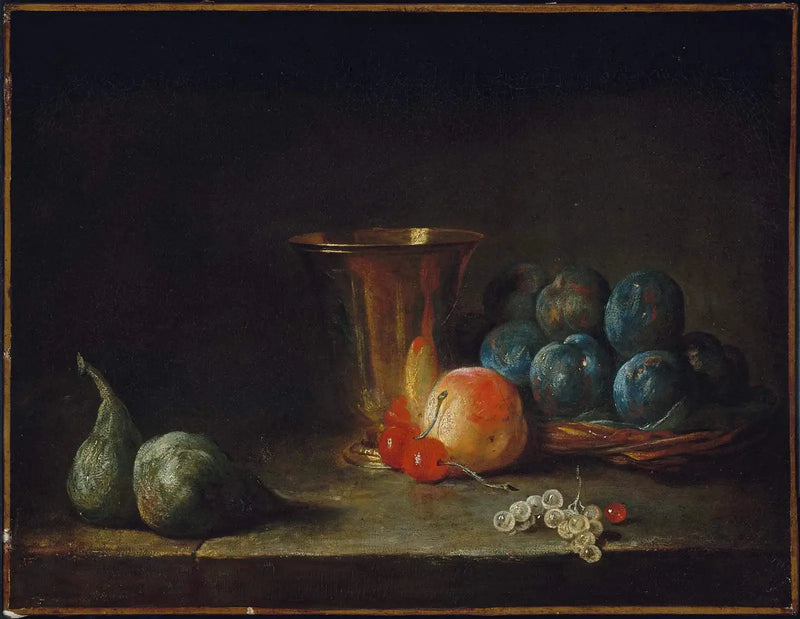 Stillleben med karaff, silverkopp och frukter - Jean Simeón Chardin