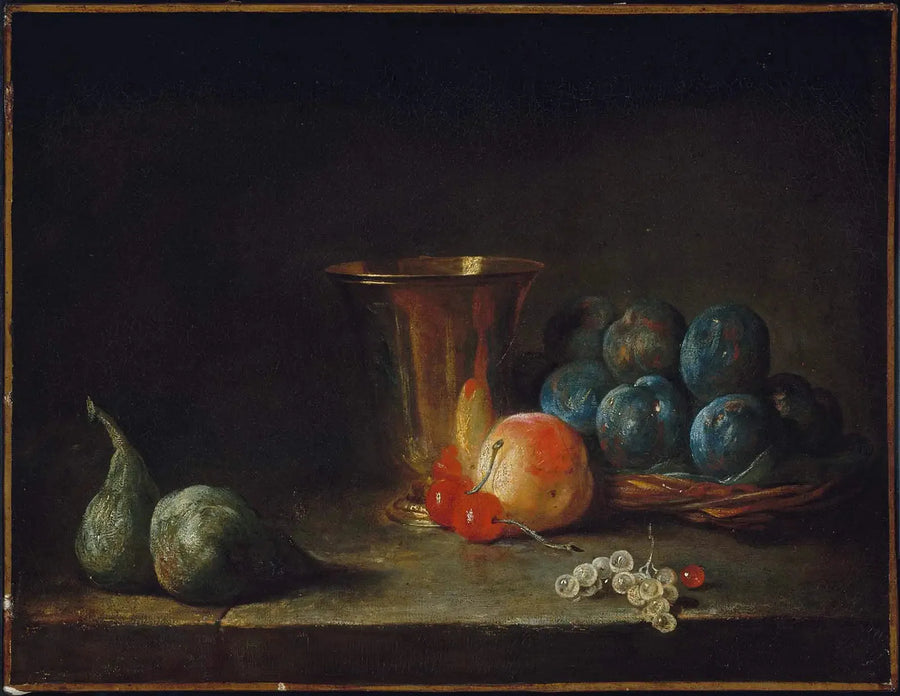 Stillleben med karaff, silverkopp och frukter - Jean Simeón Chardin