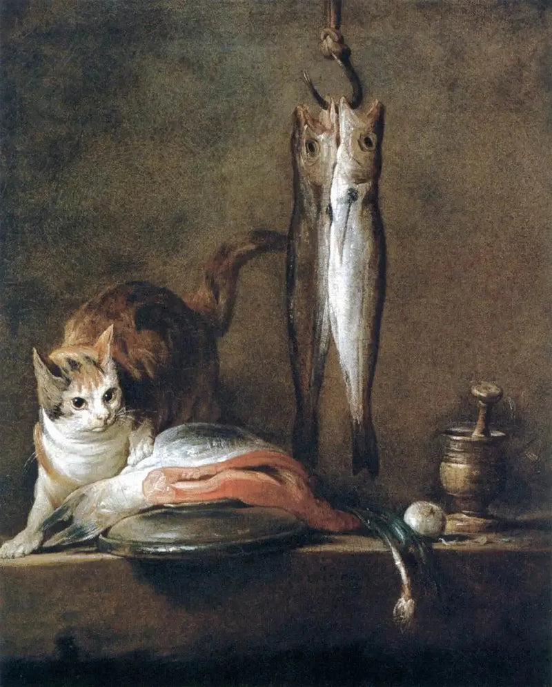 Stillleben med katt och fisk - Jean Siméon Chardin
