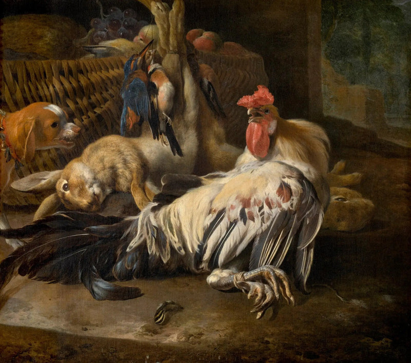 Död natur med tupp - Melchior de Hondecoeter