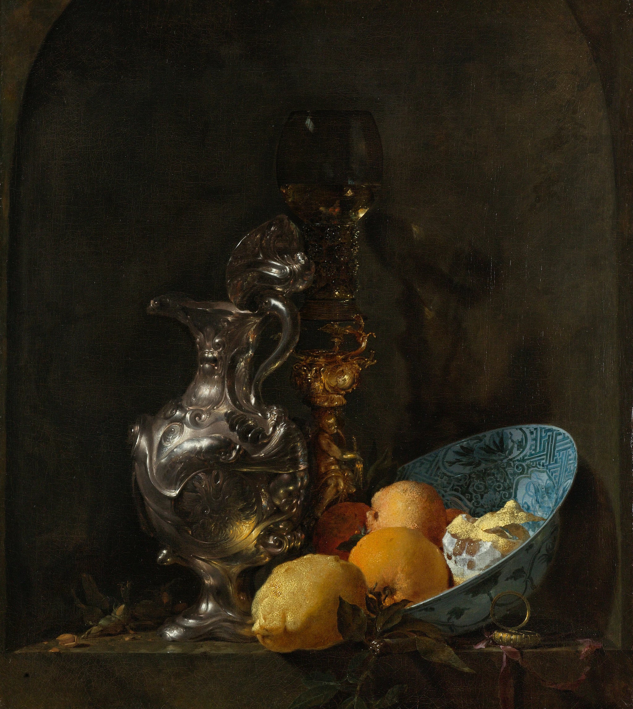 Nature morte avec cruche en argent et bol en porcelaine - Willem Kalf