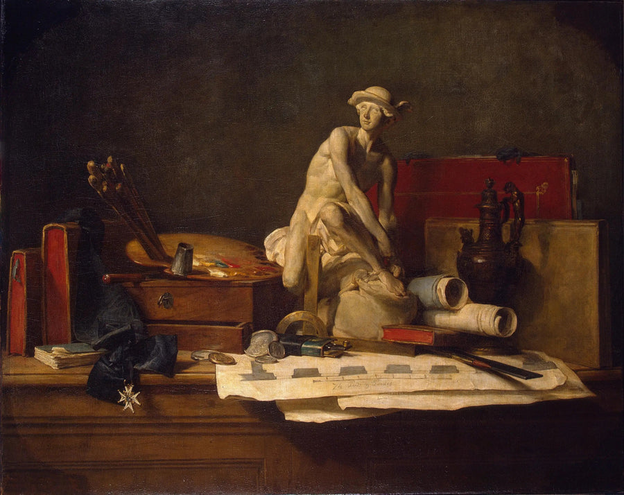 Still Life med konstnärliga attribut - Jean Simeón Chardin