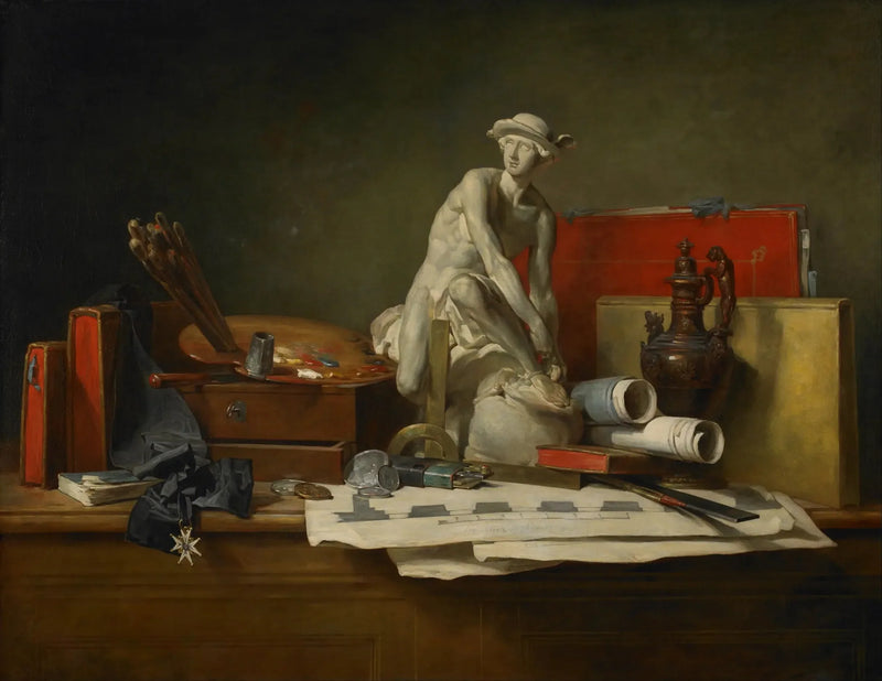 Still Life med konstnärliga attribut - Jean Simeón Chardin