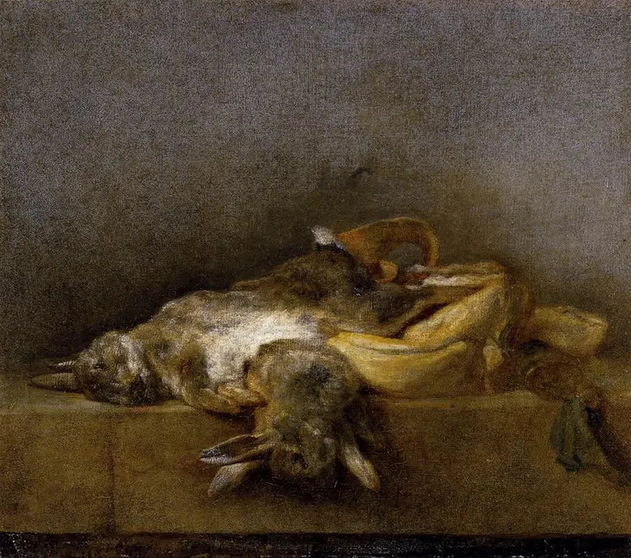 Stillleben med två kaniner, en jaktväska och ett krutäpple - Jean Siméon Chardin