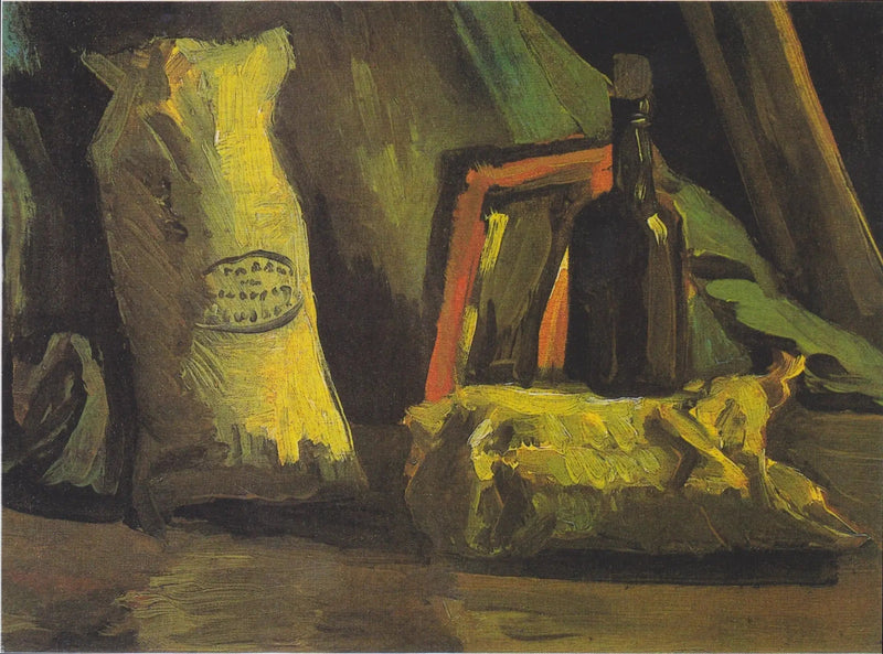 Stilleben med två påsar och en flaska - Vincent van Gogh