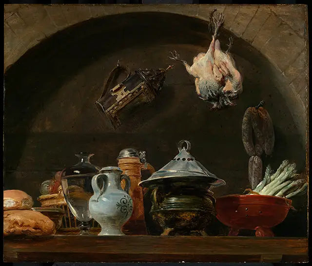 Död natur med olika keramik, bröd, en lampa och fjäderklädd fågel i en nisch - Peter Paul Rubens