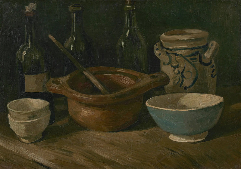 Stilleben med fajans och flaskor - Vincent van Gogh
