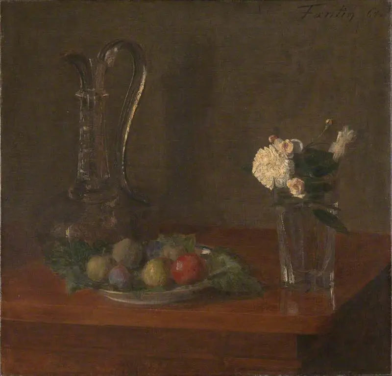 Stillleben med glasflaska, frukt och blommor - Henri Fantin-Latour