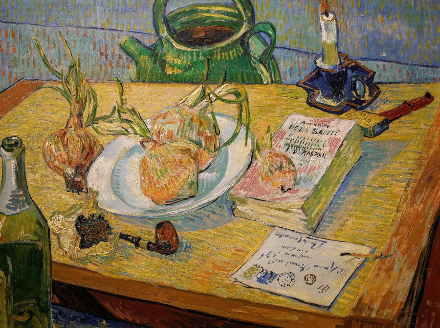 Stilleben med ritbräda och lökar - Vincent van Gogh