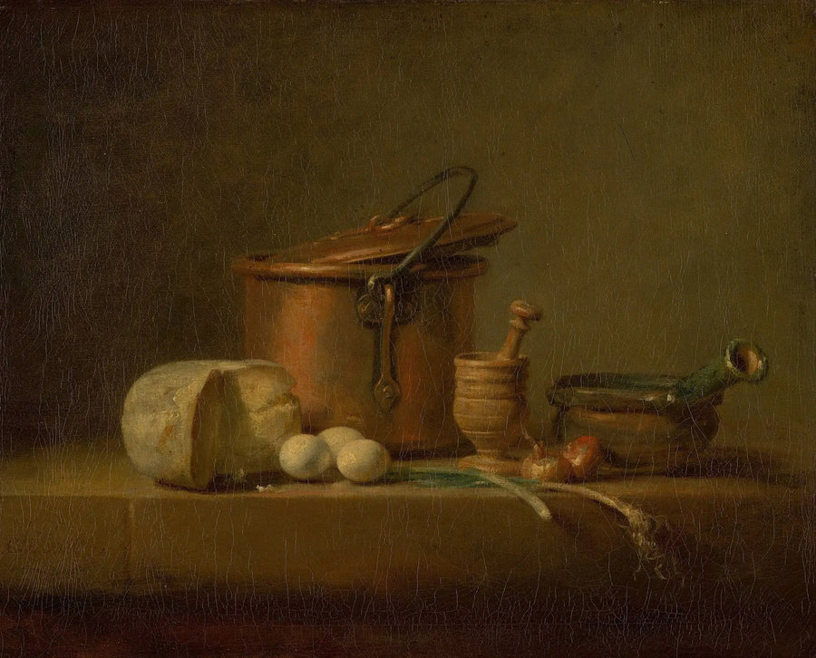 Stillleben med kopparkruka, ost och ägg - Jean Simeón Chardin