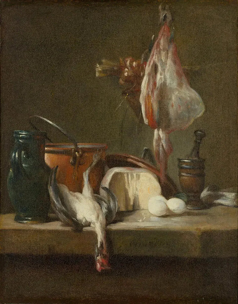 Stillleben med rocka och lök-korg - Jean Simeón Chardin