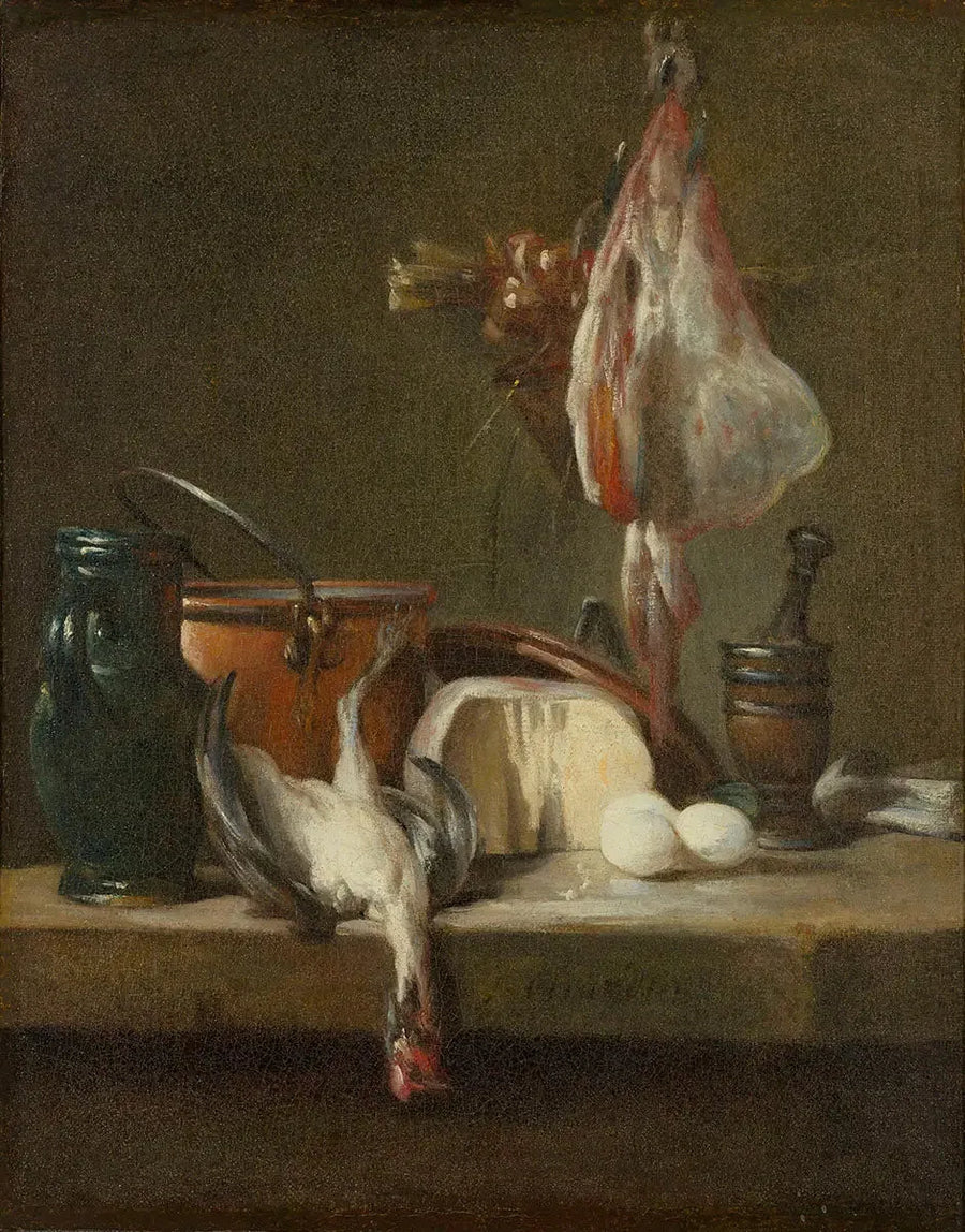 Stillleben med rocka och lök-korg - Jean Simeón Chardin