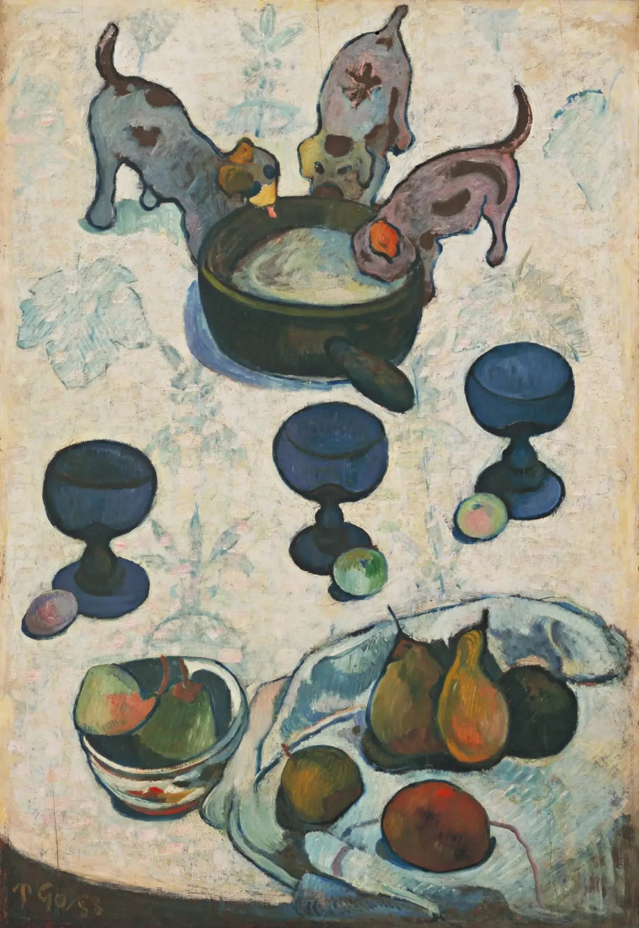 Stilleben med tre små hundar - Paul Gauguin
