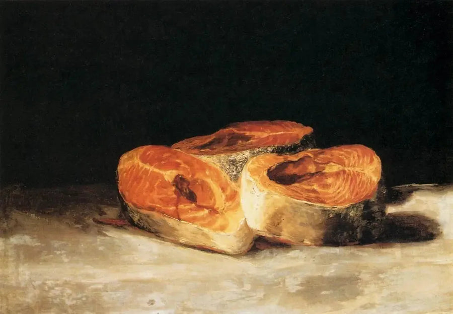 Stilleben med tre skivor lax - Francisco de Goya