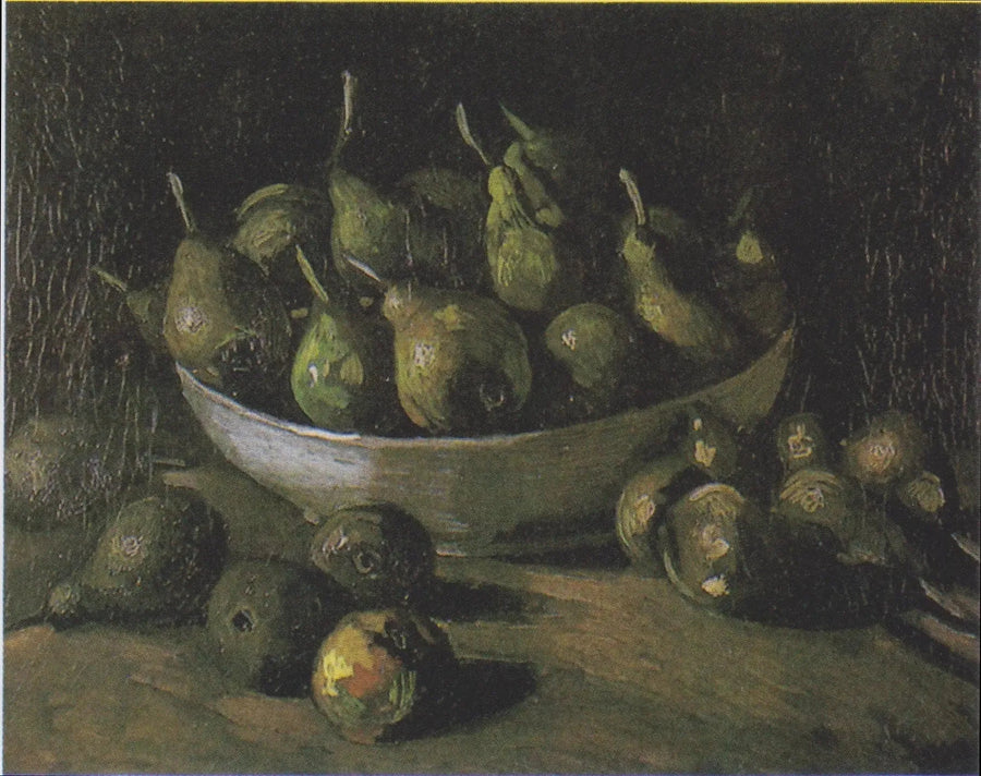 Stilleben med en stenskål och päron - Vincent van Gogh