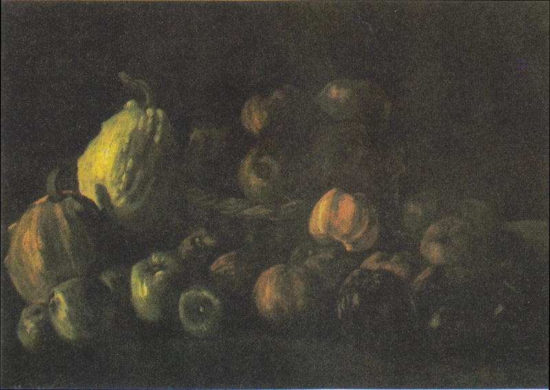 Stilleben med en korg äpplen och två pumpor - Vincent van Gogh