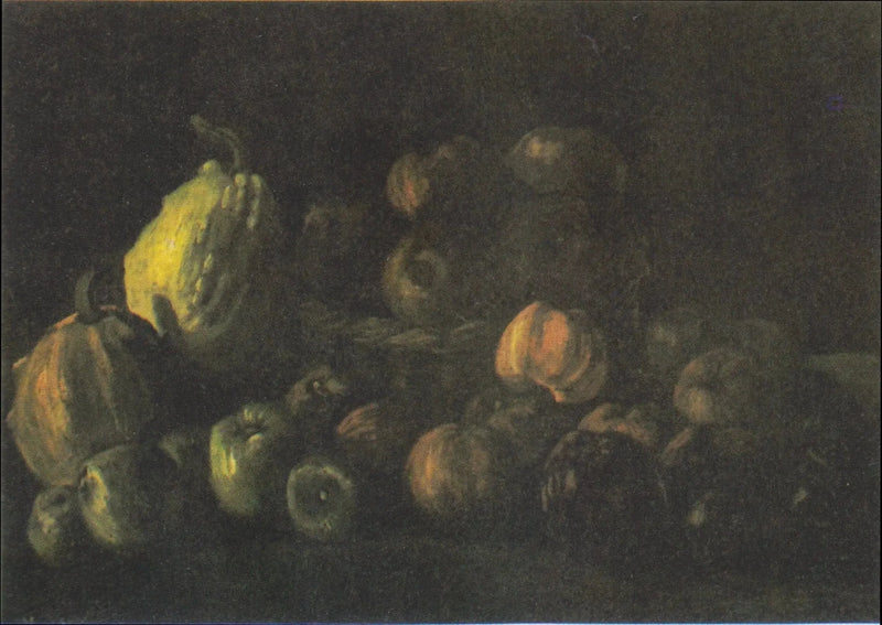 Stilleben med en korg äpplen och två pumpor - Vincent van Gogh