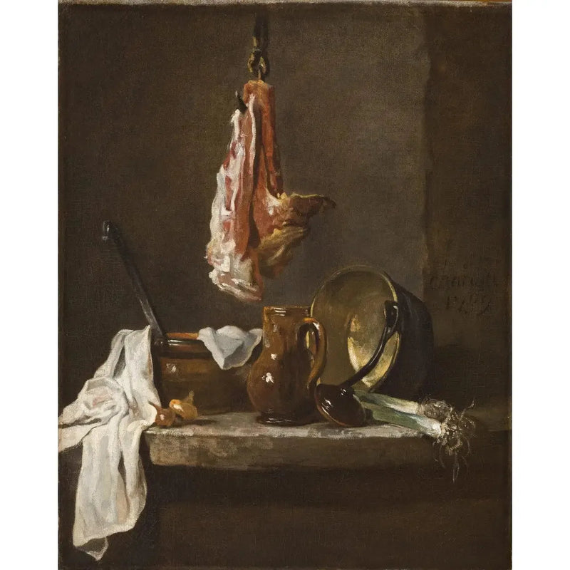 Död natur med en oxkotlett - Jean Simeón Chardin