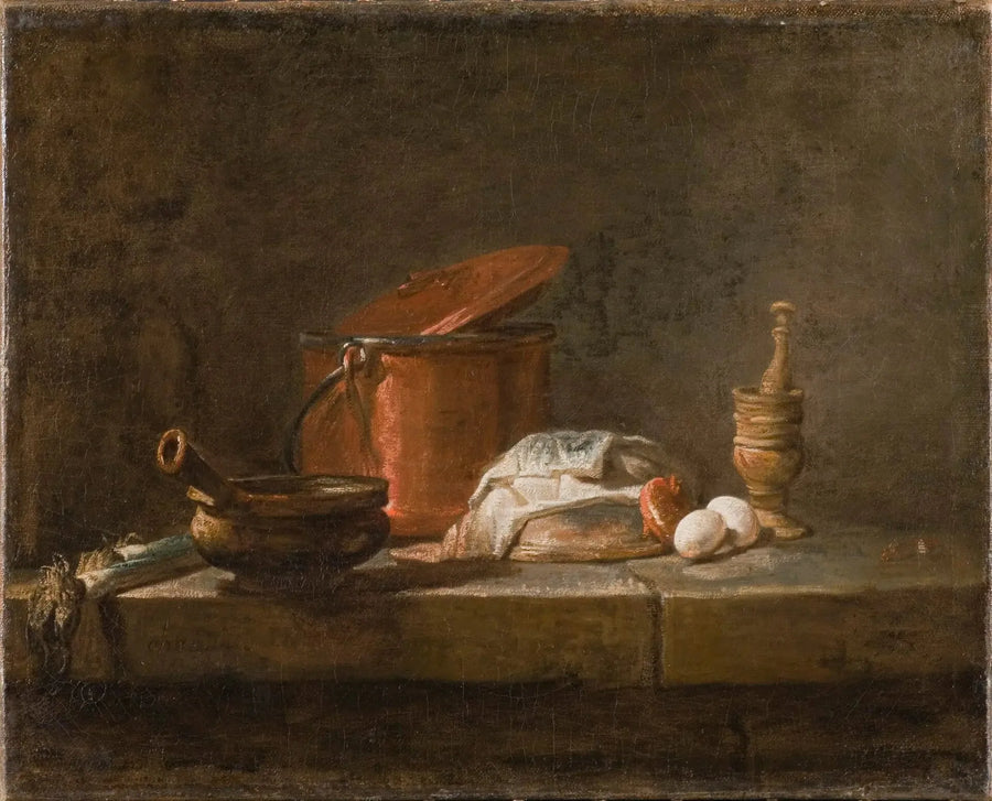 Stillleben med köksredskap och grönsaker - Jean Simeón Chardin