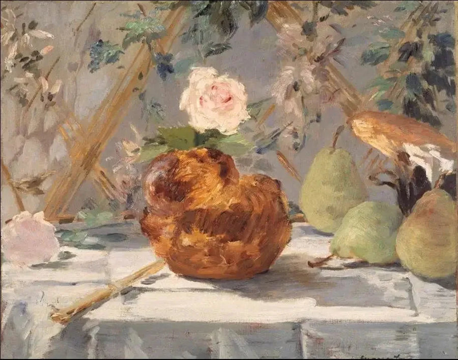 Stilleben, brioche, blommor, päron - Édouard Manet