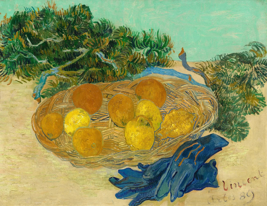 Stilleben med apelsiner och citroner med blå handskar - Vincent van Gogh
