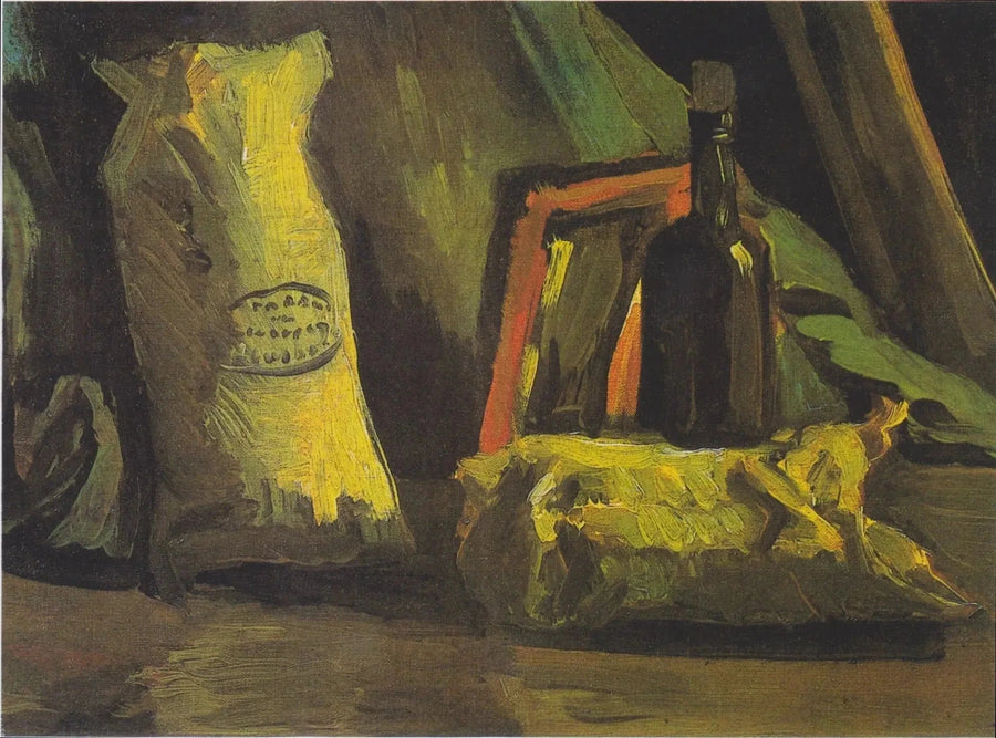 Stilleben med två påsar och en flaska - Vincent van Gogh