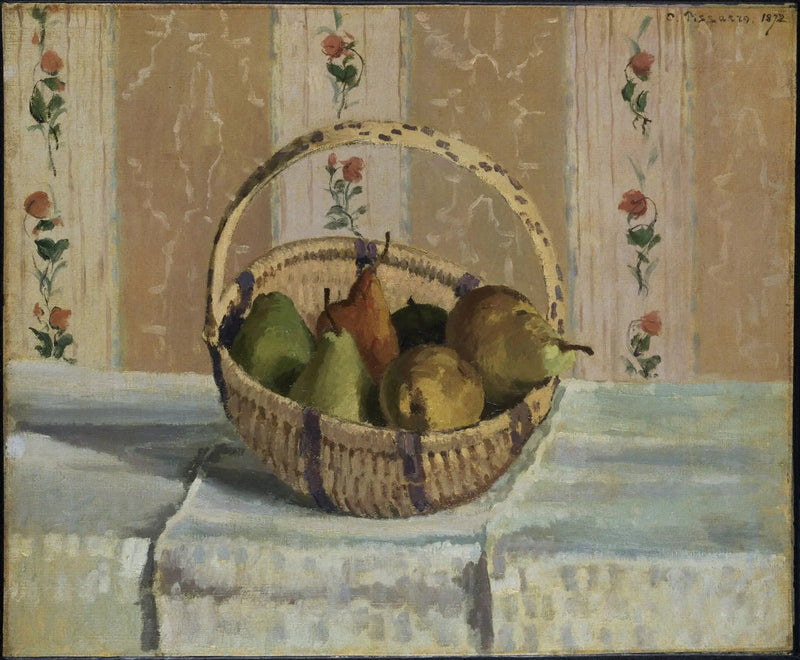 Stilleben: äpplen och päron i en rund korg - Camille Pissarro